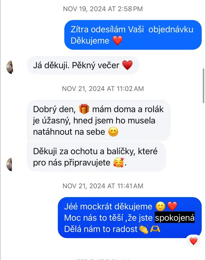 Screenshot zprávy od zákaznice