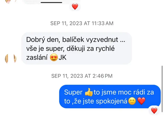 Screenshot zprávy od zákaznice