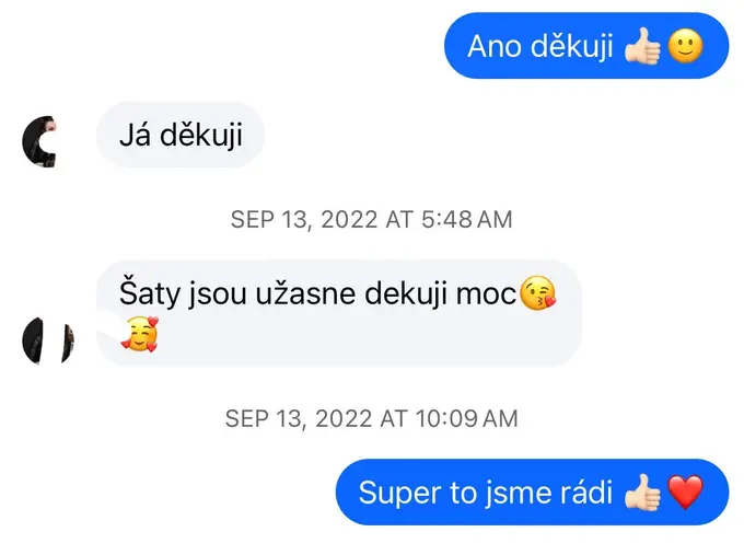 Screenshot zprávy od zákaznice