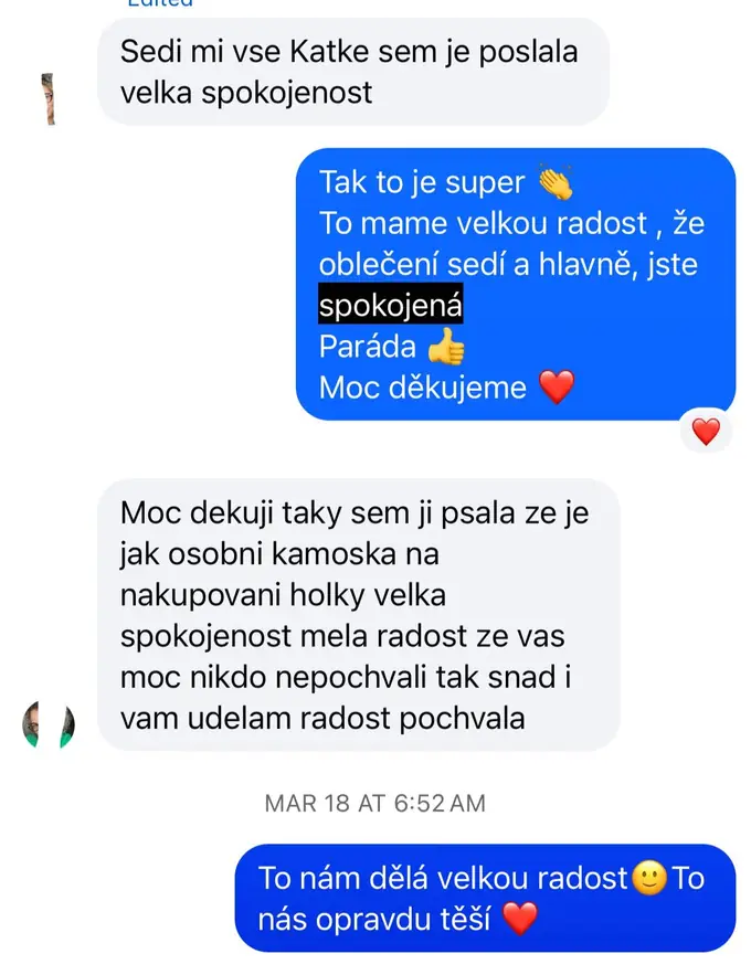 Screenshot zprávy od zákaznice