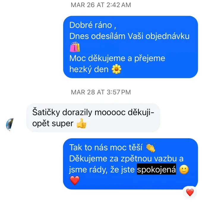 Screenshot zprávy od zákaznice