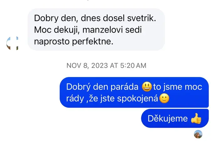Screenshot zprávy od zákaznice