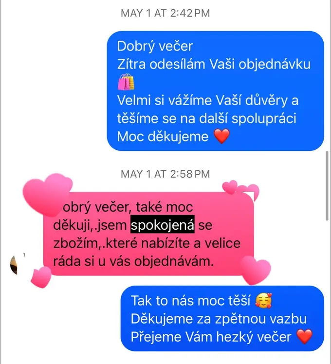 Screenshot zprávy od zákaznice