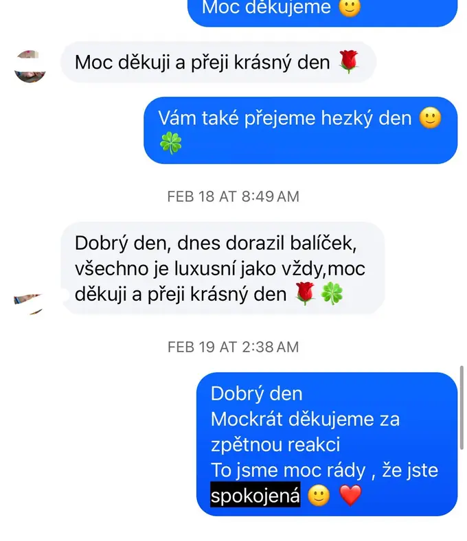 Screenshot zprávy od zákaznice