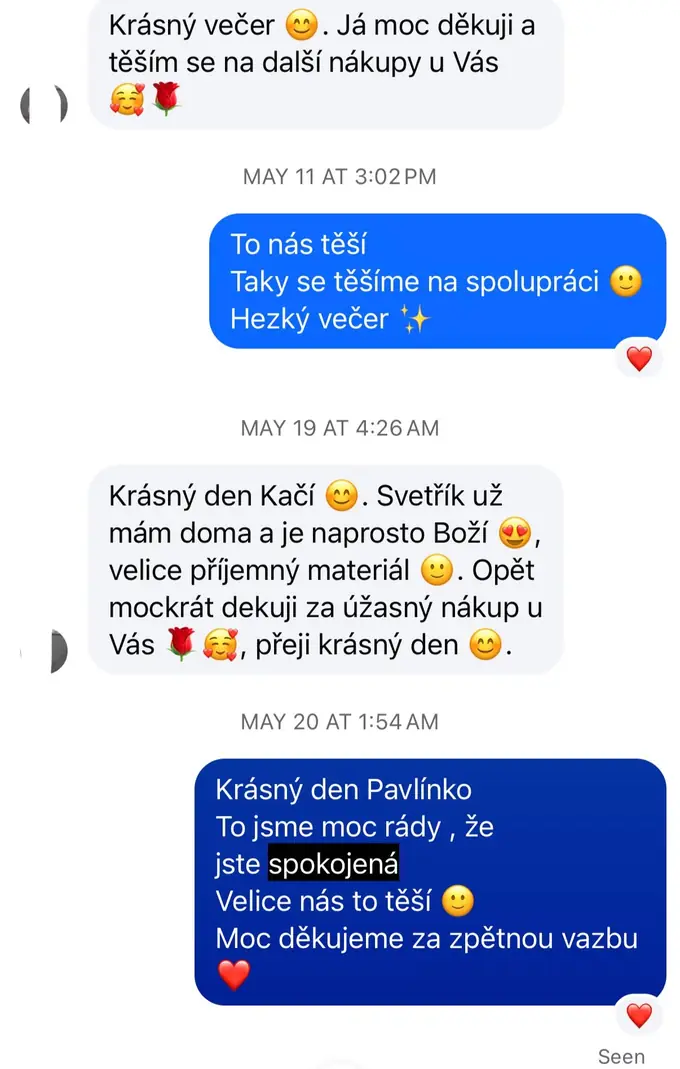 Screenshot zprávy od zákaznice