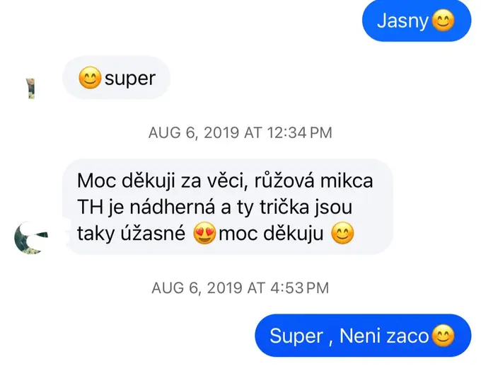 Screenshot zprávy od zákaznice